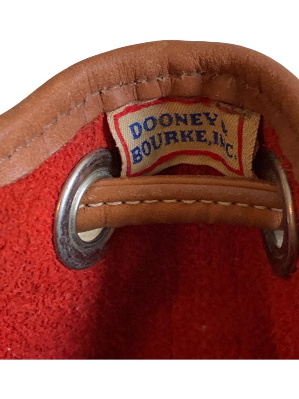DOONEY & BOURKE Vintage Red & Tan Small Drawstring Bucket Pebbled Leather Bag - Picture 7 of 11
